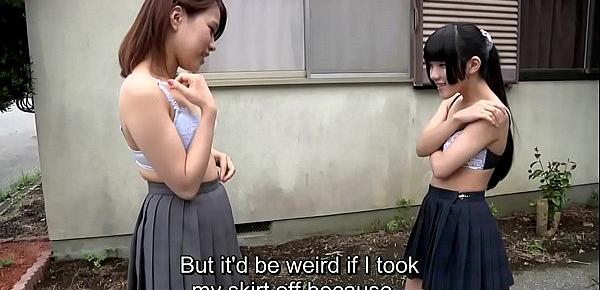  Subtitled Japanese teens strip rock paper scissors outside